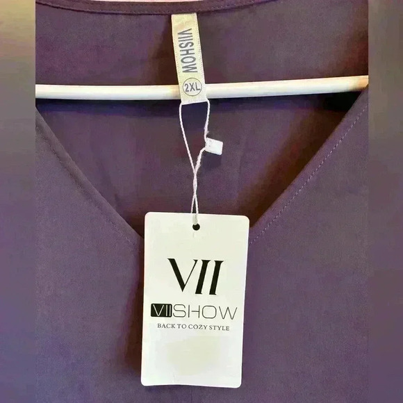 VIIShow Women’s Lightweight Purple Blouse With Tie Knot In Front - Size 2XL - Picture 5 of 10